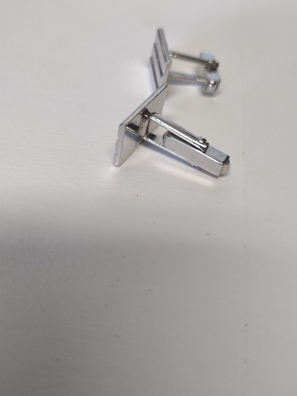 Swank Men's Silver Rectangular Stripe Cufflinks - Picture 2 of 3
